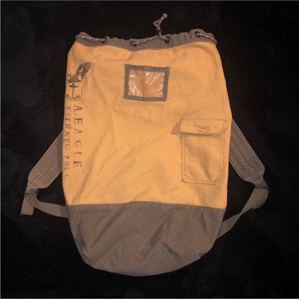 American Eagle Yellow Canvas Military Style Duffel Bag Vintage Backpack